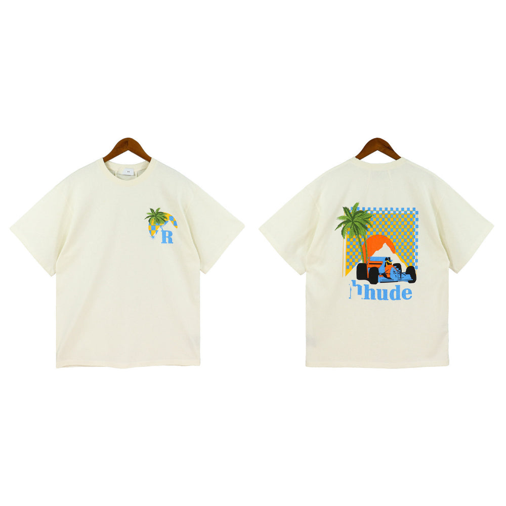 Rhude T-shirt Sunset Coconut Racing Printed Short Sleeve T-shirt