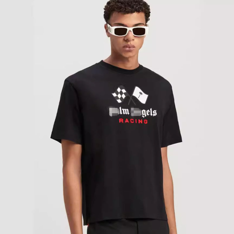 Palm Angels T-shirt Racing Flag Letter Print Short Sleeve T-shirt