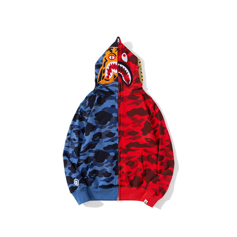 Bathing Ape Autumn Color Matching Stitching Camouflage Sweater Coat for Men and Women