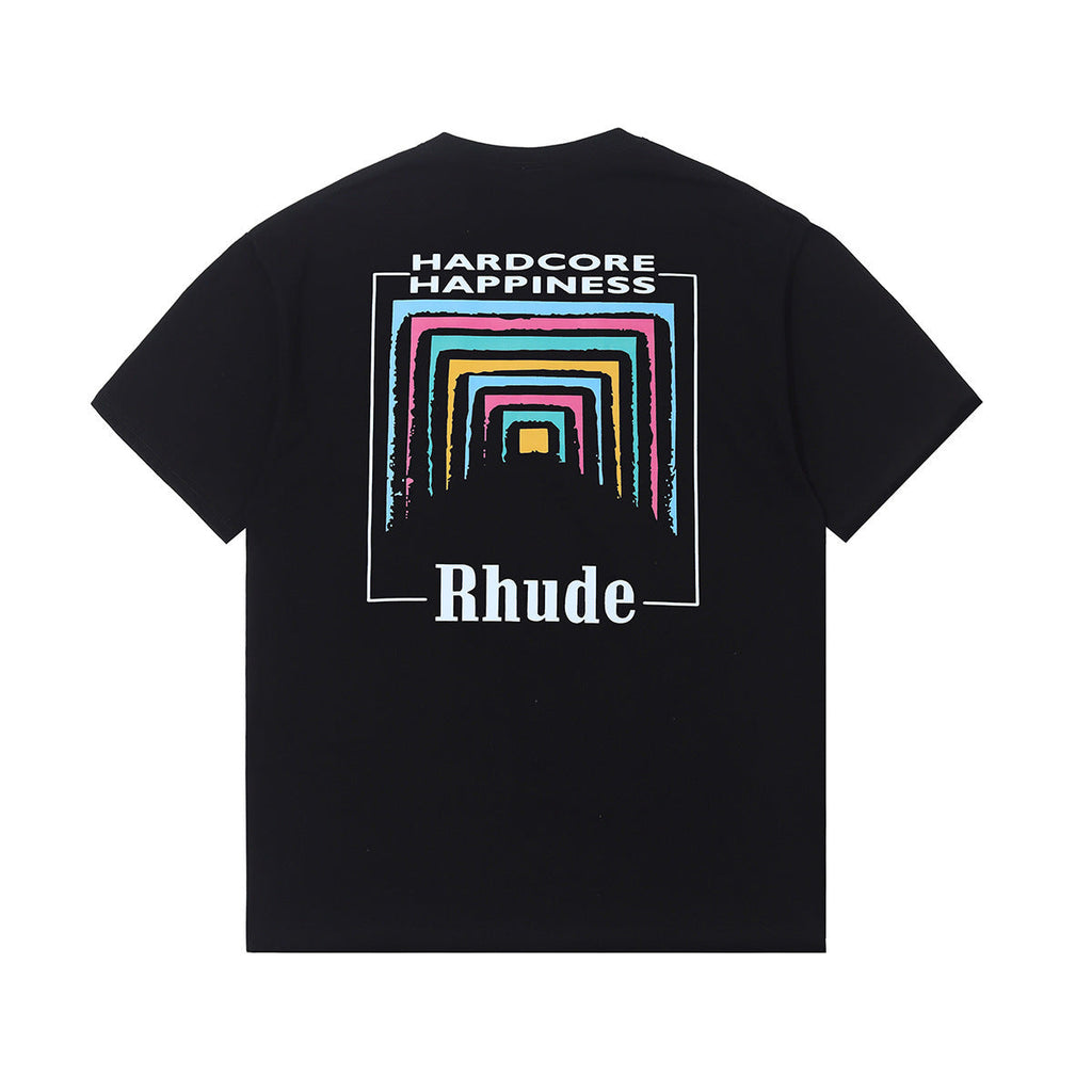 Rhude T-shirt Rainbow Square Circle Printed Short Sleeve T-shirt
