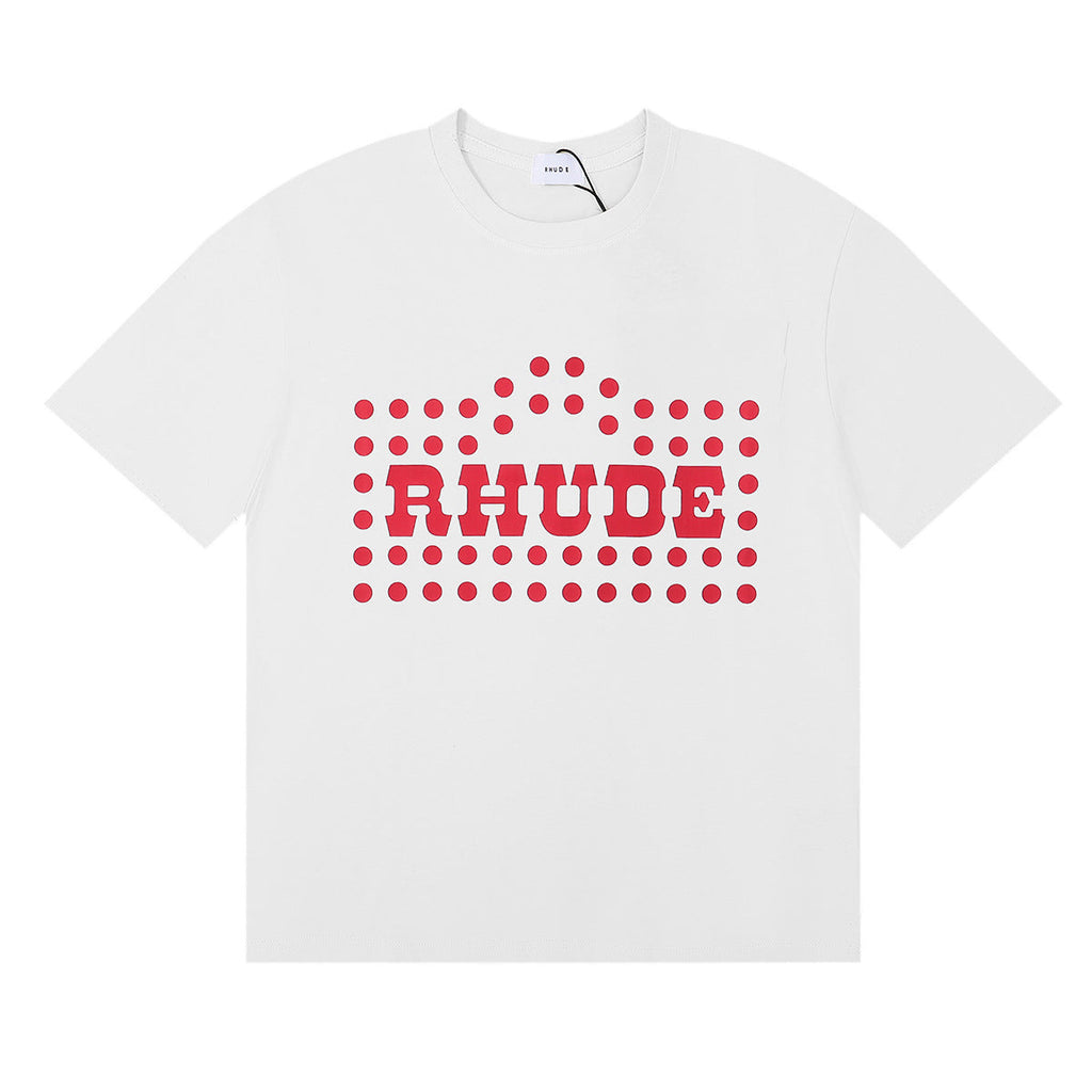 Rhude T-shirt Alphabet Coconut Racing Pattern Short Sleeve T-shirt