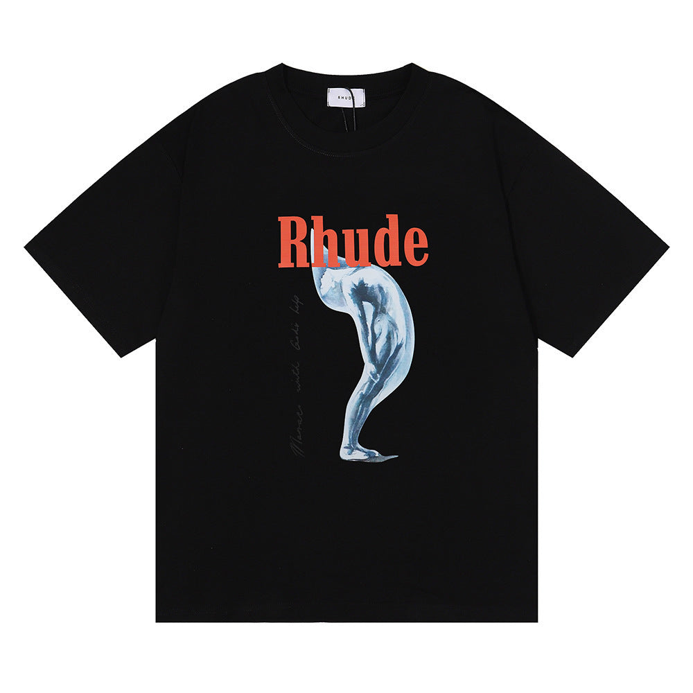 Rhude T-shirt Art Abstract Design Printed Short Sleeve T-shirt