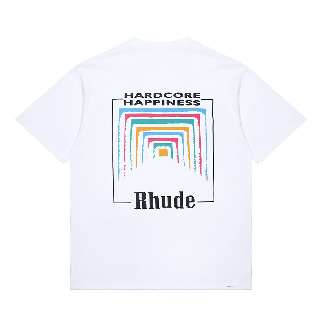 Rhude T-shirt Rainbow Square Circle Printed Short Sleeve T-shirt