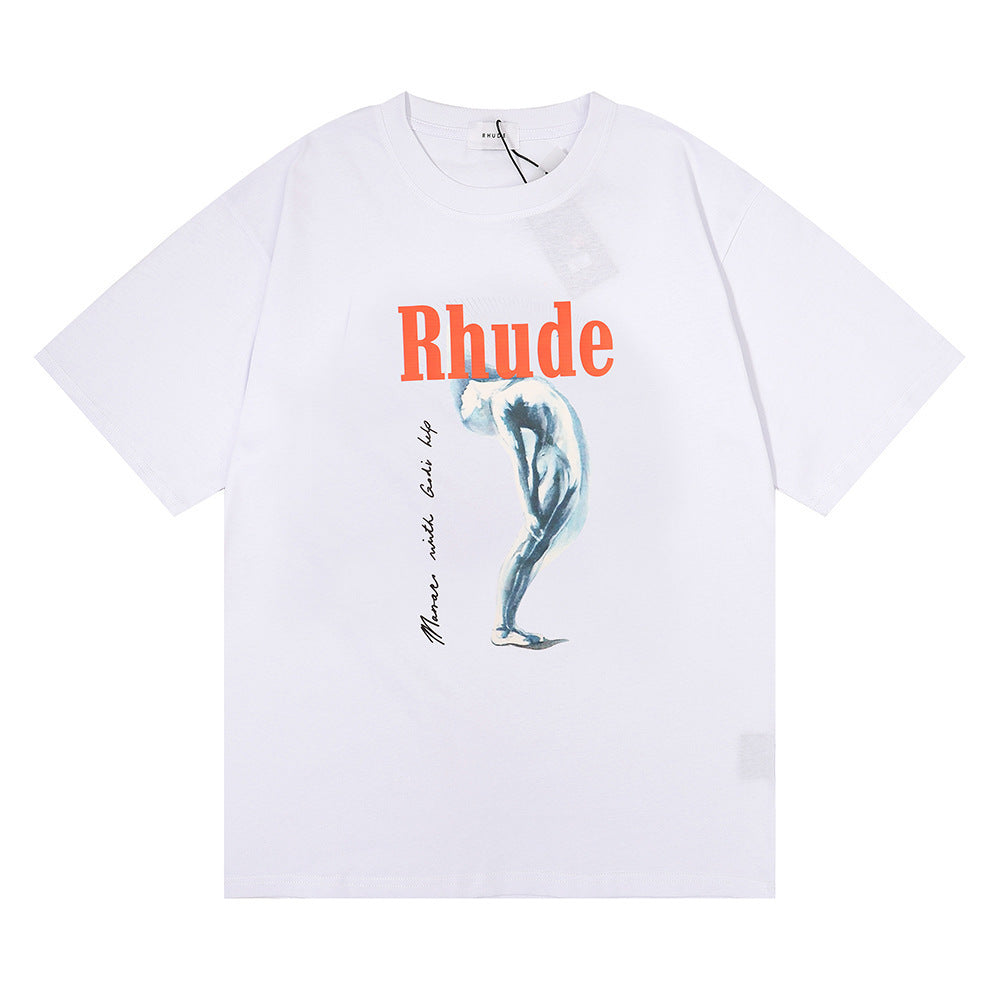 Rhude T-shirt Art Abstract Design Printed Short Sleeve T-shirt