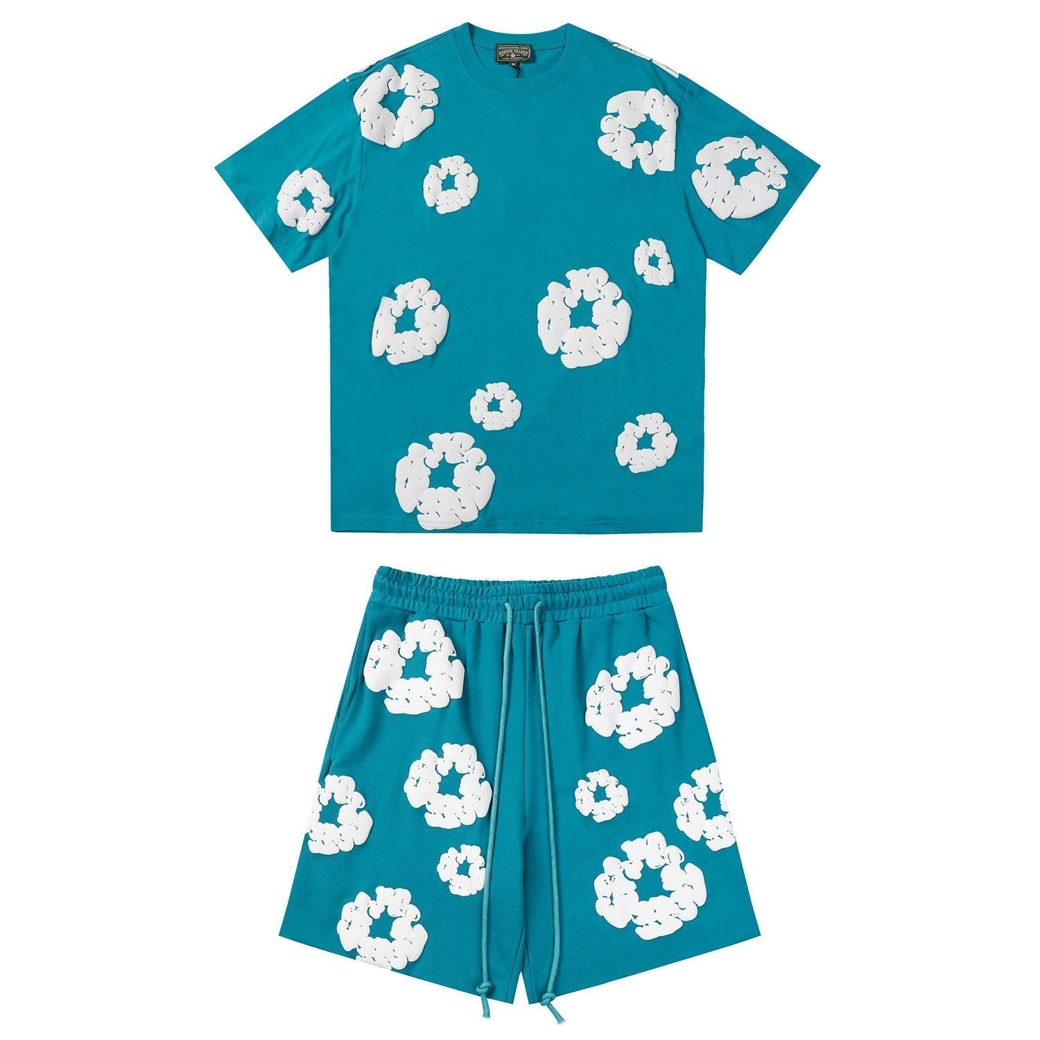 Denim Tears Outfit:T-shirt/Shorts (Separate Purchase Options) Puff Print Short Sleeve T-shirt Loose Couple Shorts Suit